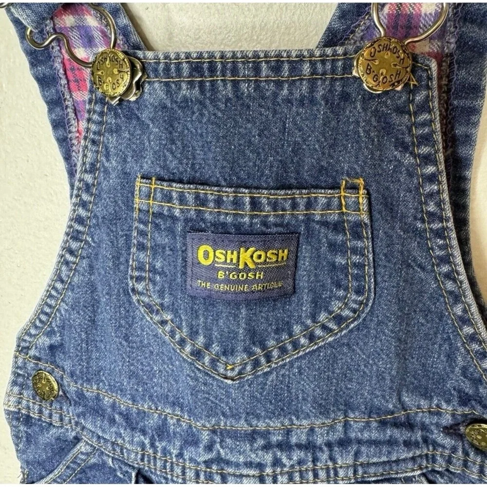 Vtg Oshkosh B'Gosh Vestbak Flannel Lined Bib Overalls Girls 24 Months Baby Denim